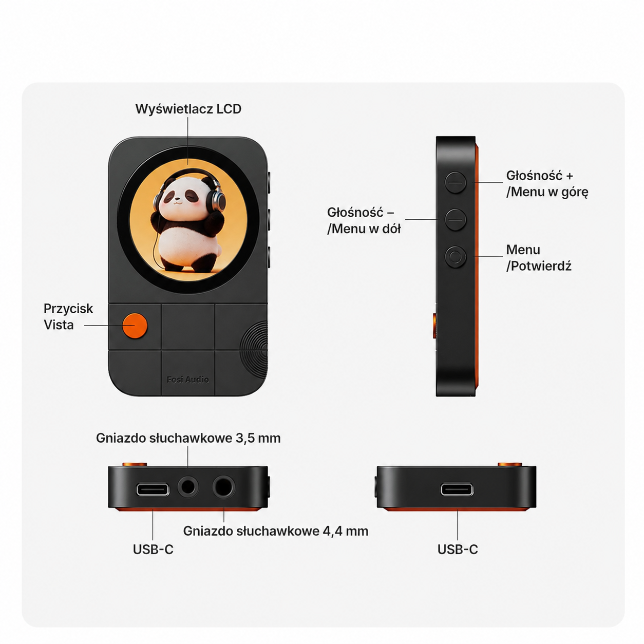 Dwa porty USB-C w Fosi Audio MD3 MagDAC do ładowania i odtwarzania muzyki